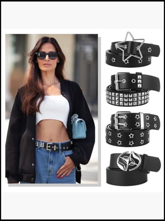 4 Pack Punk Gothic Belts with Metal Buckles Adjustable PU Leather main image 4